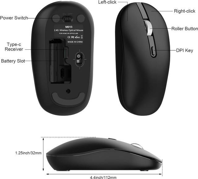 Alt view image 5 of 7 - cimetech Type C Wireless Mouse, USB C Mouse 2.4G Silent Cordless Mice with Type C Receiver, Portable Computer Mouse for Laptop, Notebook, MacBook Pro Air, Windows, Linux - Ambidextrous Black