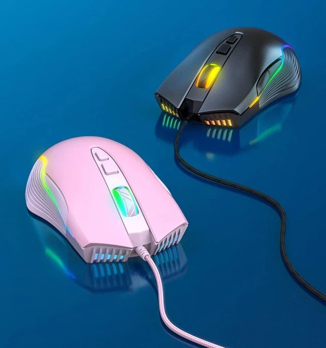 Alt view image 7 of 7 - Cute RGB 6400 DPI Wired Gaming Mouse Breathing LED Optical USB 7 Buttons Gamer Computer Pink Mice for Laptop PC Desktop (Purple)