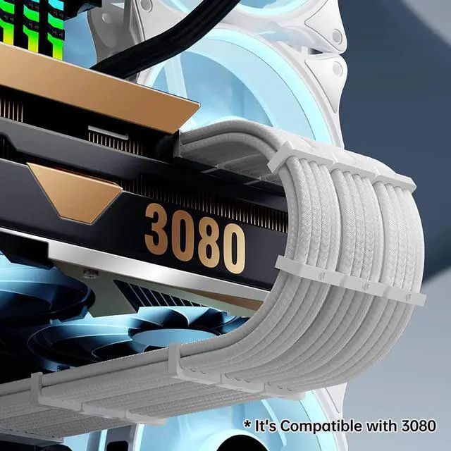 Alt view image 2 of 7 - AsiaHorse Power Supply Sleeved Cable, 16 AWG PSU Extension Cable Kit of White Connector, 1x24Pin/2x4+4 EPS/3x6+2 PCI-E, 30cm Length with Combs-White