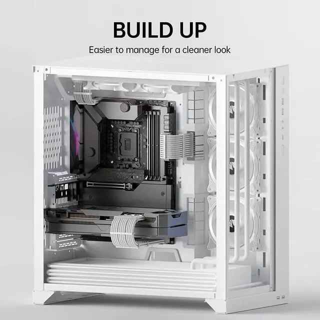 Alt view image 6 of 7 - AsiaHorse Power Supply Sleeved Cable, 16 AWG PSU Extension Cable Kit of White Connector, 1x24Pin/2x4+4 EPS/3x6+2 PCI-E, 30cm Length with Combs-White