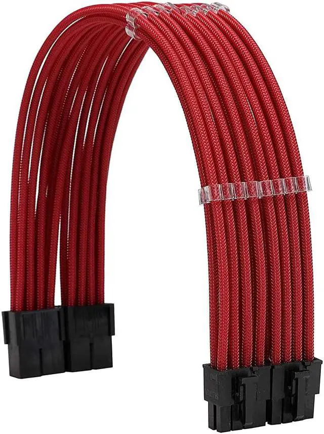 Alt view image 3 of 6 - Sleeve Extension Power Supply Cable Kit 18AWG ATX 24P+ EPS 8-P+PCI-E8-P with Combs for PSU to Motherboard/GPU (red)