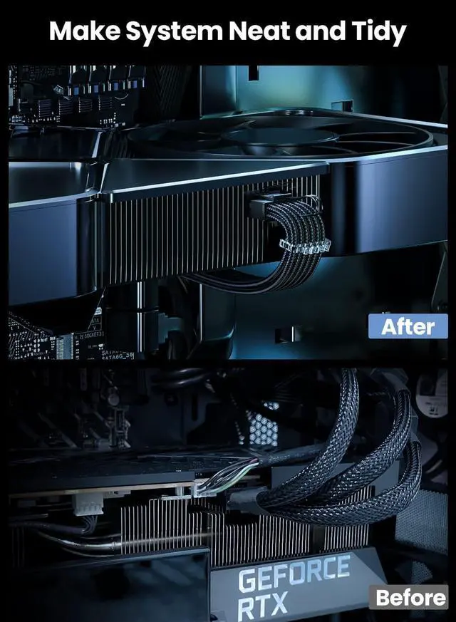 Alt view image 2 of 7 - Fasgear PCI-e 5.0 Extension Cable,16Pin(12+4) Male to PCI-E 5.0 4x8(6+2) Pin Female Sleeved Extension Cable, 40cm 12VHPWR Cable Compatible for GPU GeForce RTX 3090Ti 4070 Ti & RTX 4080 4090 (16AWG)