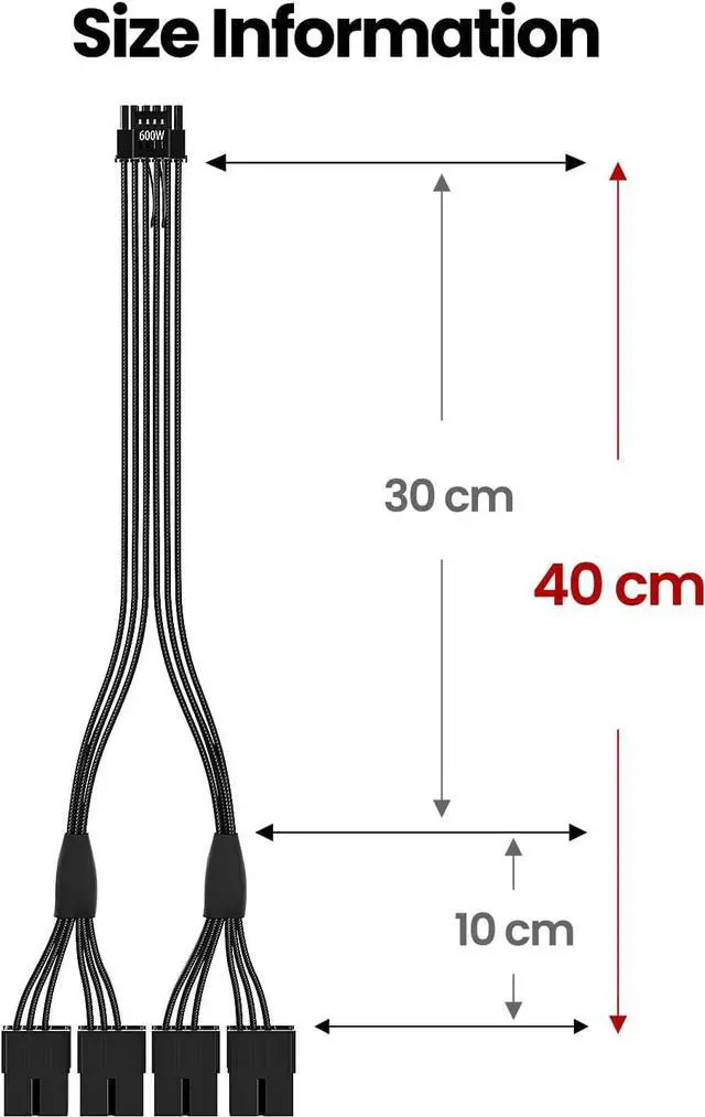 Alt view image 6 of 7 - Fasgear PCI-e 5.0 Extension Cable,16Pin(12+4) Male to PCI-E 5.0 4x8(6+2) Pin Female Sleeved Extension Cable, 40cm 12VHPWR Cable Compatible for GPU GeForce RTX 3090Ti 4070 Ti & RTX 4080 4090 (16AWG)