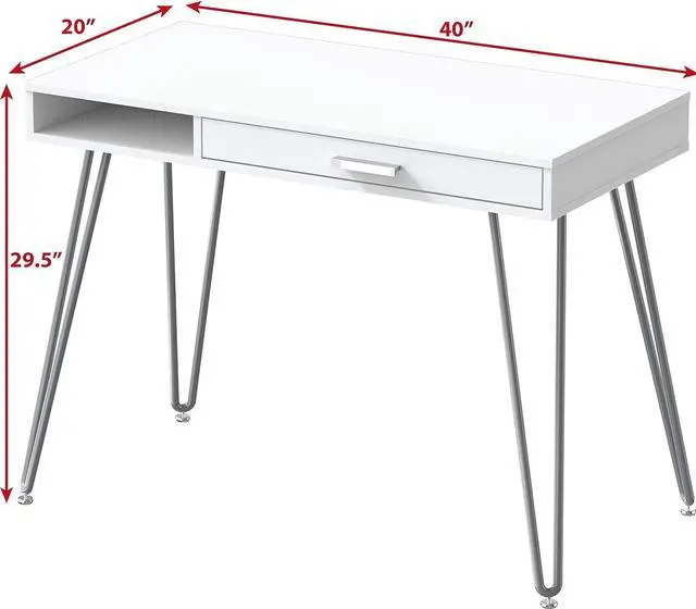 Alt view image 3 of 7 - SHW Home Office Desk with Drawer, Hairpin Leg, White