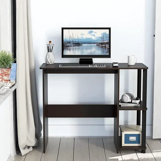 Alt view image 2 of 7 - SHW Cyrus Home Office Desk with Shelves, Espresso