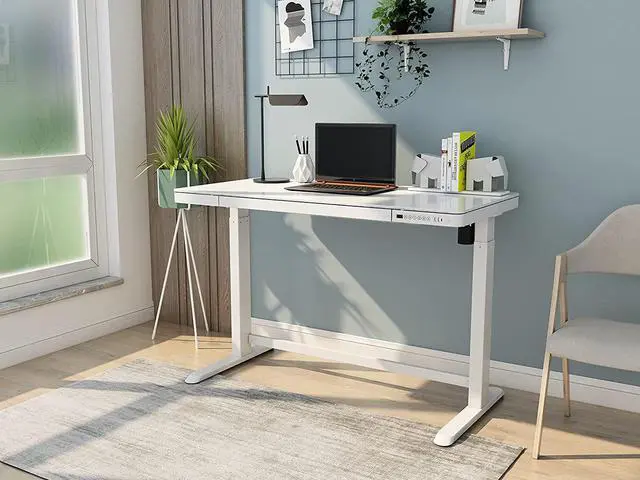 Alt view image 2 of 6 - PrimeCables Glass Electric Standing Desk with Drawer Charging USB Port, All-in-One 47" Sit Stand Desk Height Adjustable from 29.5 to 47 in