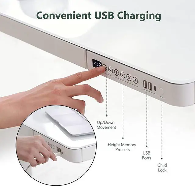 Alt view image 5 of 6 - PrimeCables Glass Electric Standing Desk with Drawer Charging USB Port, All-in-One 47" Sit Stand Desk Height Adjustable from 29.5 to 47 in