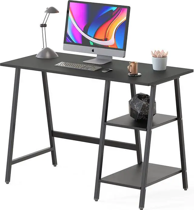 Main image of SHW Ivy Trestle Desk with Storage Shelves for Home/Office, 43-Inch, Black