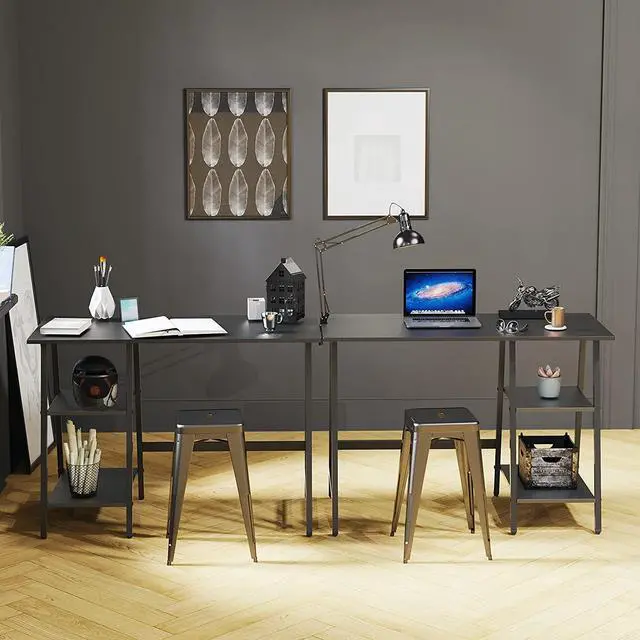 Alt view image 2 of 7 - SHW Ivy Trestle Desk with Storage Shelves for Home/Office, 43-Inch, Black
