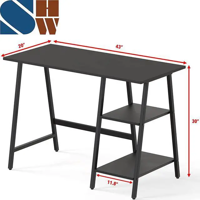 Alt view image 3 of 7 - SHW Ivy Trestle Desk with Storage Shelves for Home/Office, 43-Inch, Black