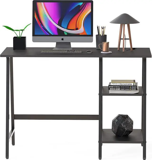Alt view image 4 of 7 - SHW Ivy Trestle Desk with Storage Shelves for Home/Office, 43-Inch, Black