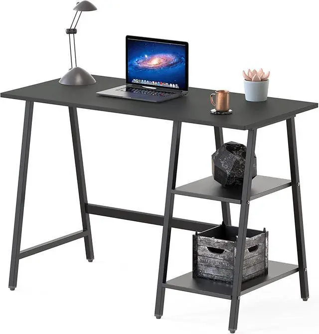 Alt view image 7 of 7 - SHW Ivy Trestle Desk with Storage Shelves for Home/Office, 43-Inch, Black