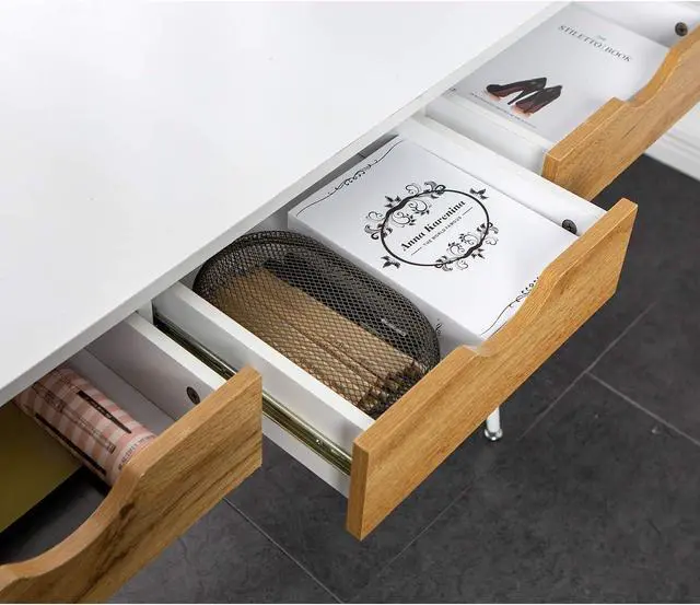 Alt view image 7 of 7 - SDHYL White Desk with Drawers,Home Office Desk with Storage,43 inch Study Table for Small Space