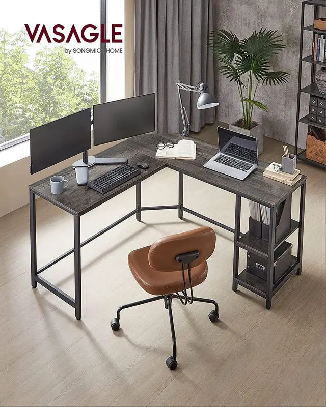 Alt view image 2 of 7 - VASAGLE L-Shaped Computer Desk, Corner Desk, 54-Inch Writing Study Workstation, Charcoal Gray and Black ULWD072B04