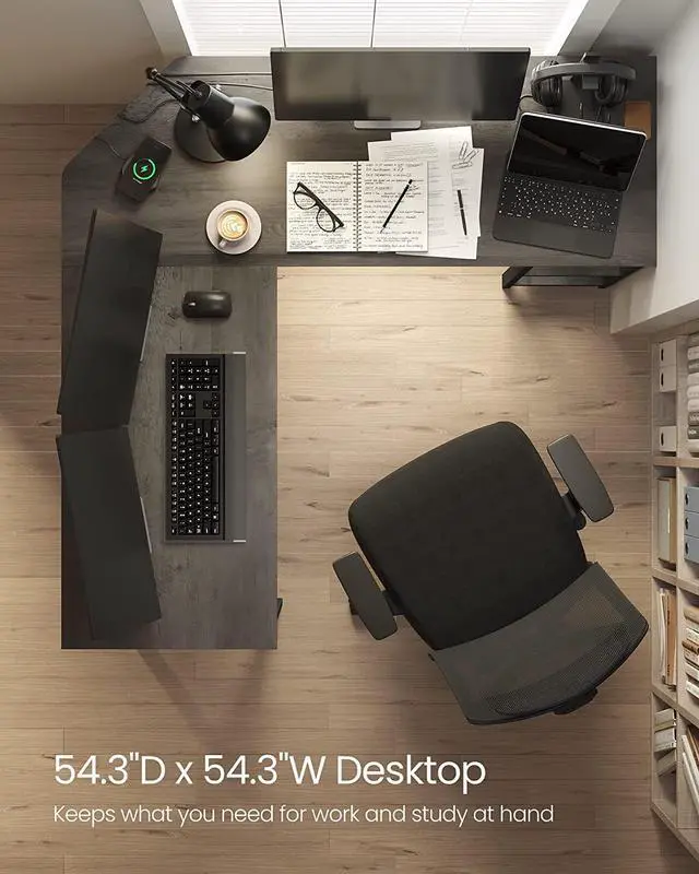 Alt view image 4 of 7 - VASAGLE L-Shaped Computer Desk, Corner Desk, 54-Inch Writing Study Workstation, Charcoal Gray and Black ULWD072B04