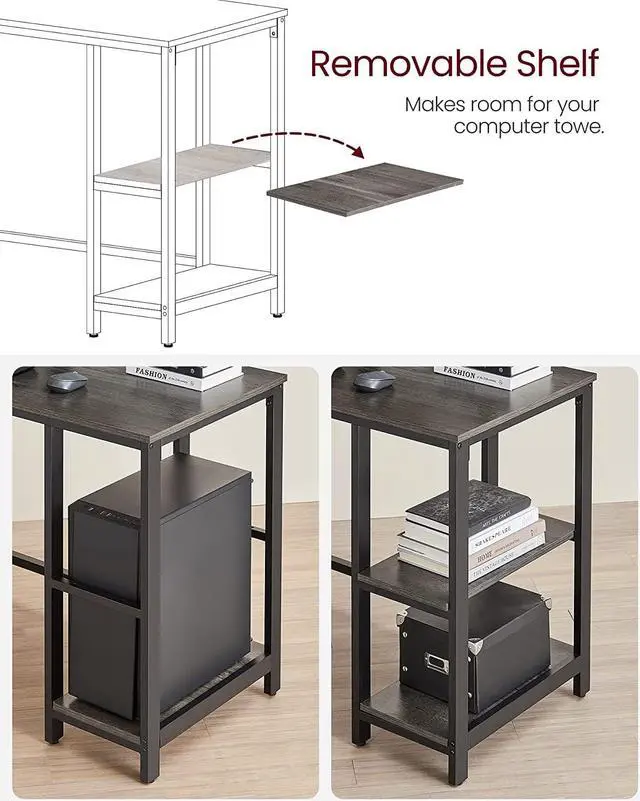 Alt view image 5 of 7 - VASAGLE L-Shaped Computer Desk, Corner Desk, 54-Inch Writing Study Workstation, Charcoal Gray and Black ULWD072B04