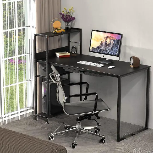 Alt view image 2 of 7 - SHW 46-Inch Home Office Mission Computer Desk with Side Shelf and Drawer, Black