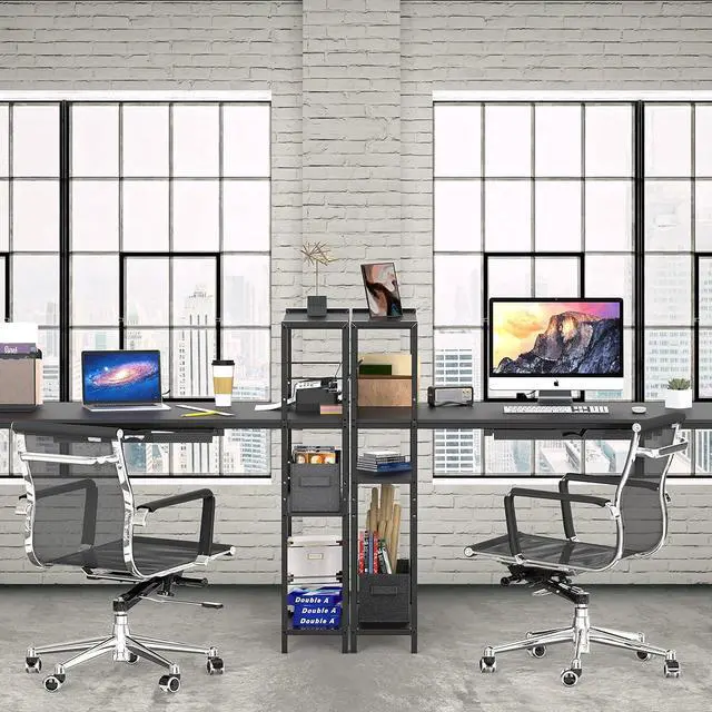 Alt view image 4 of 7 - SHW 46-Inch Home Office Mission Computer Desk with Side Shelf and Drawer, Black