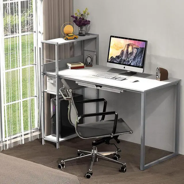 Alt view image 2 of 7 - SHW 46-Inch Mission Desk with Side Shelf, White