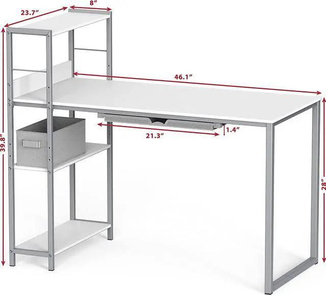 Alt view image 3 of 7 - SHW 46-Inch Mission Desk with Side Shelf, White