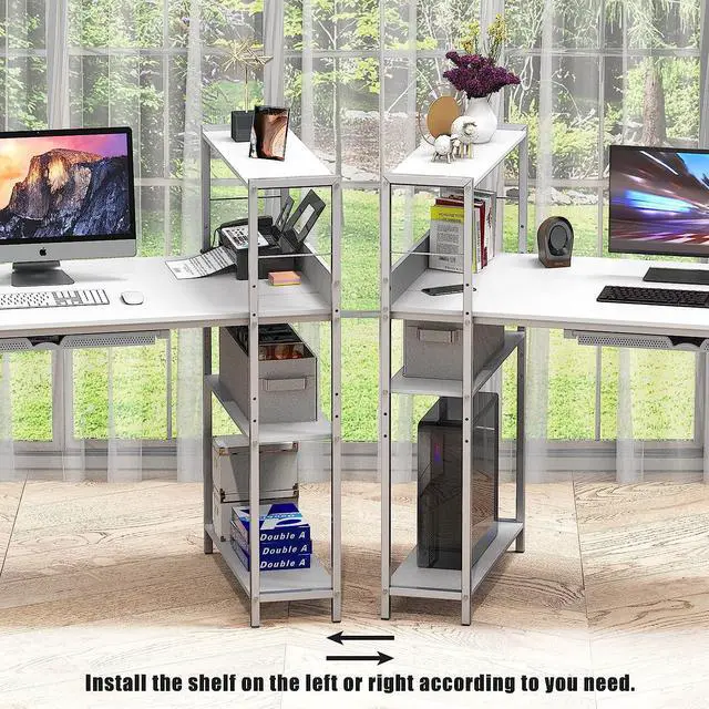 Alt view image 5 of 7 - SHW 46-Inch Mission Desk with Side Shelf, White