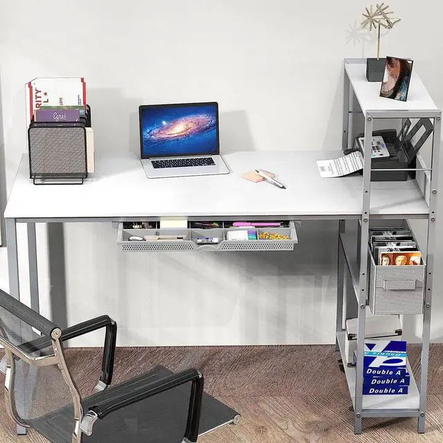 Alt view image 6 of 7 - SHW 46-Inch Mission Desk with Side Shelf, White