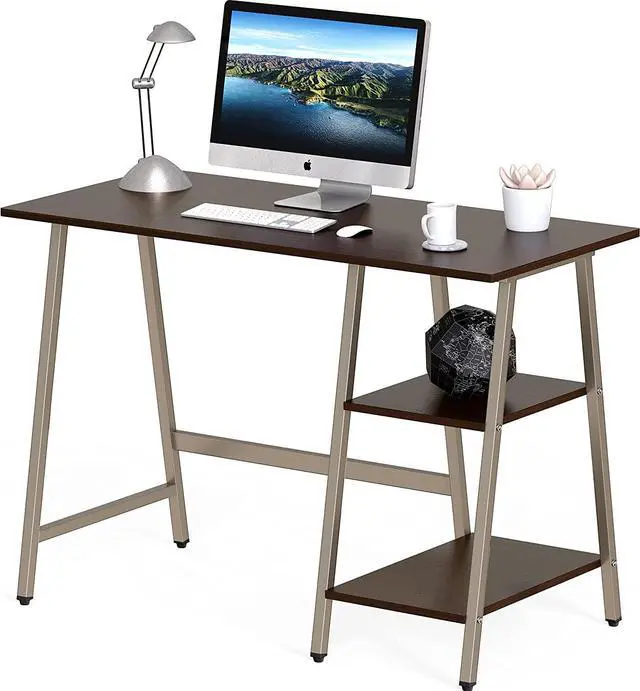 Main image of SHW Ivy Trestle Home Office Computer Desk with Storage Shelves, 43-Inch, Espresso