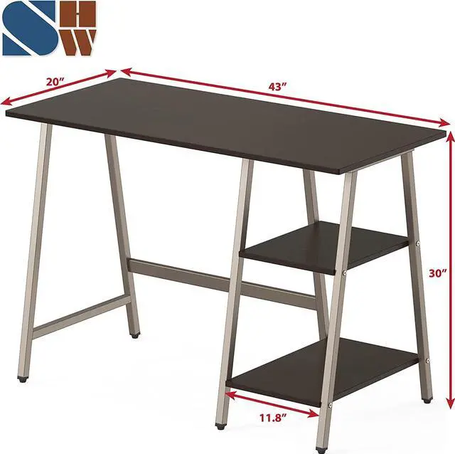 Alt view image 3 of 7 - SHW Ivy Trestle Home Office Computer Desk with Storage Shelves, 43-Inch, Espresso