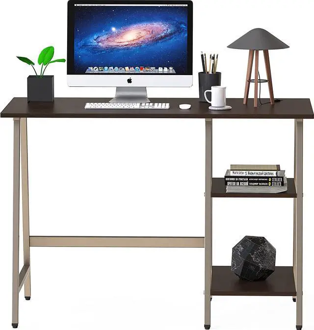 Alt view image 4 of 7 - SHW Ivy Trestle Home Office Computer Desk with Storage Shelves, 43-Inch, Espresso