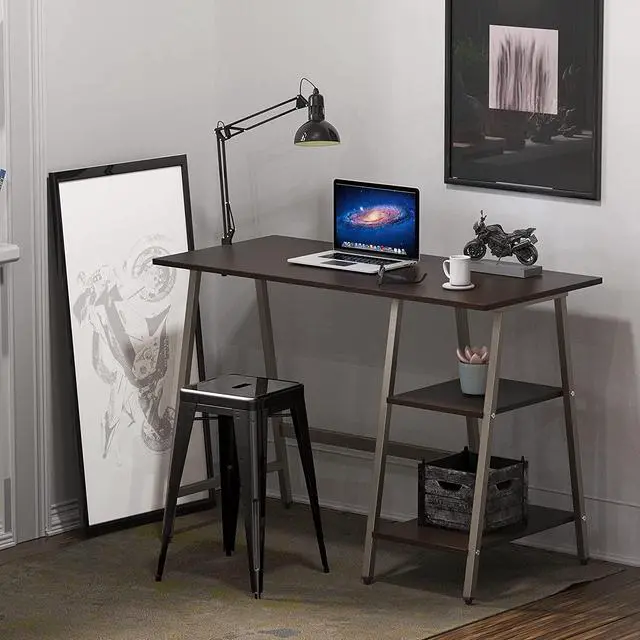 Alt view image 5 of 7 - SHW Ivy Trestle Home Office Computer Desk with Storage Shelves, 43-Inch, Espresso