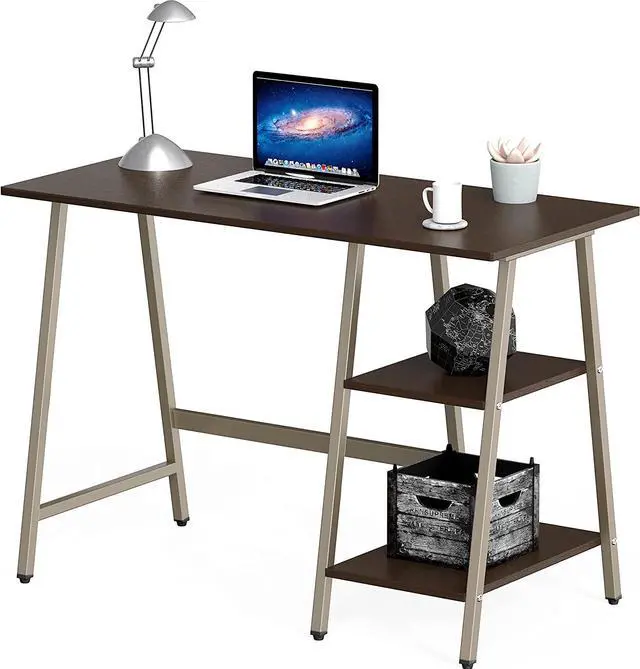Alt view image 7 of 7 - SHW Ivy Trestle Home Office Computer Desk with Storage Shelves, 43-Inch, Espresso