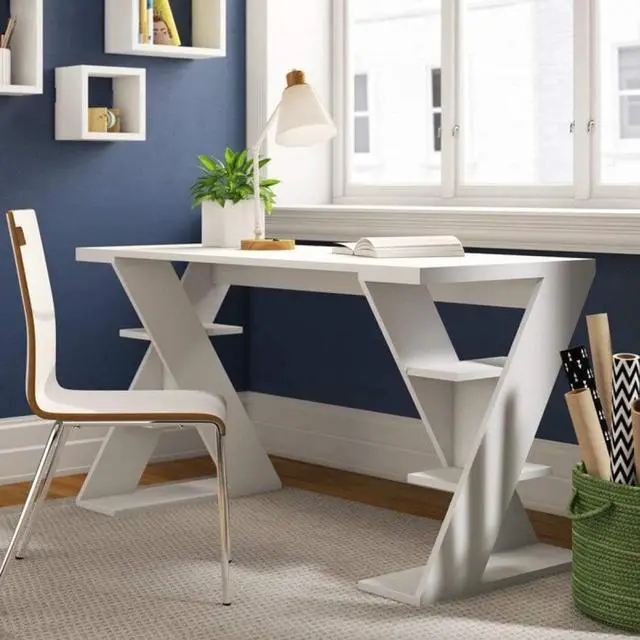 Main image of JV Home Papillon Collection White 55 inch Office Desk Long Home Office Table for Study,Work, Laptop, Writing Table, Workstation