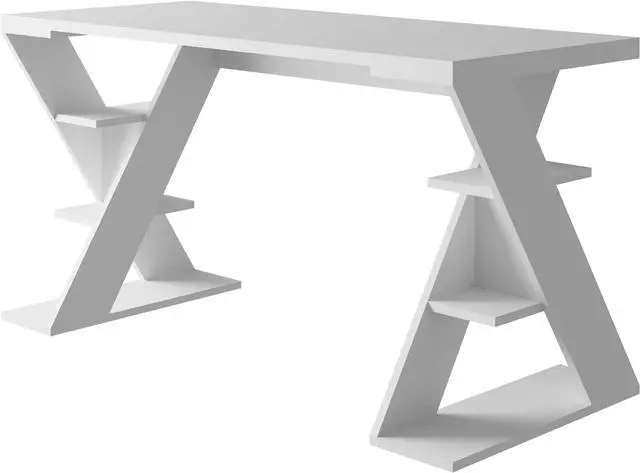 Alt view image 3 of 7 - JV Home Papillon Collection White 55 inch Office Desk Long Home Office Table for Study,Work, Laptop, Writing Table, Workstation