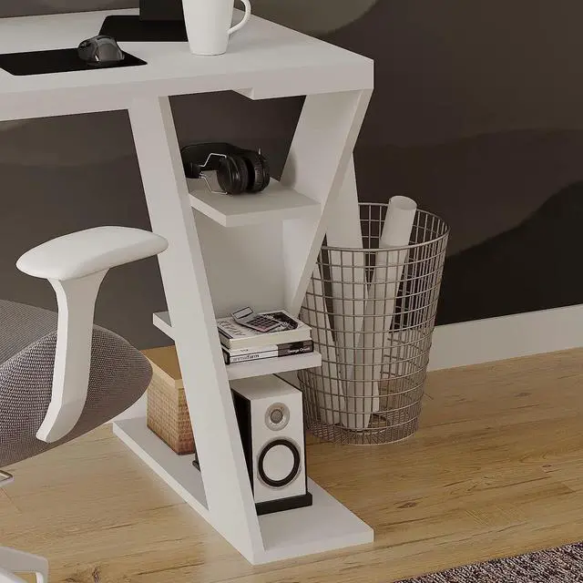 Alt view image 5 of 7 - JV Home Papillon Collection White 55 inch Office Desk Long Home Office Table for Study,Work, Laptop, Writing Table, Workstation
