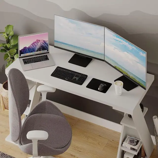 Alt view image 6 of 7 - JV Home Papillon Collection White 55 inch Office Desk Long Home Office Table for Study,Work, Laptop, Writing Table, Workstation