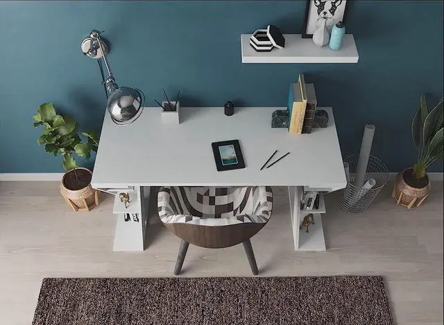 Alt view image 7 of 7 - JV Home Papillon Collection White 55 inch Office Desk Long Home Office Table for Study,Work, Laptop, Writing Table, Workstation