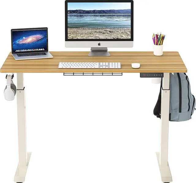 Alt view image 2 of 7 - SHW Memory Preset Electric Height Adjustable Standing Desk, 120 x 60 cm, Light Cherry