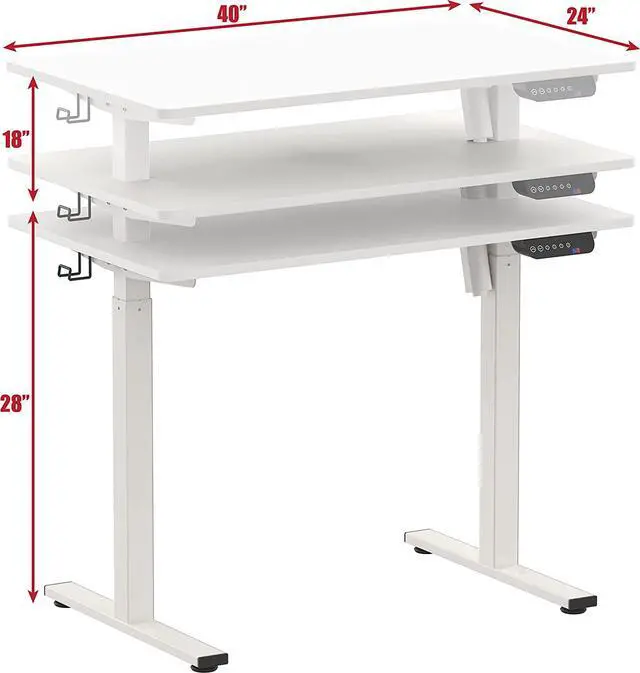 Alt view image 3 of 7 - SHW Height Adjustable Standing Desk, White, 100 x 60 cm