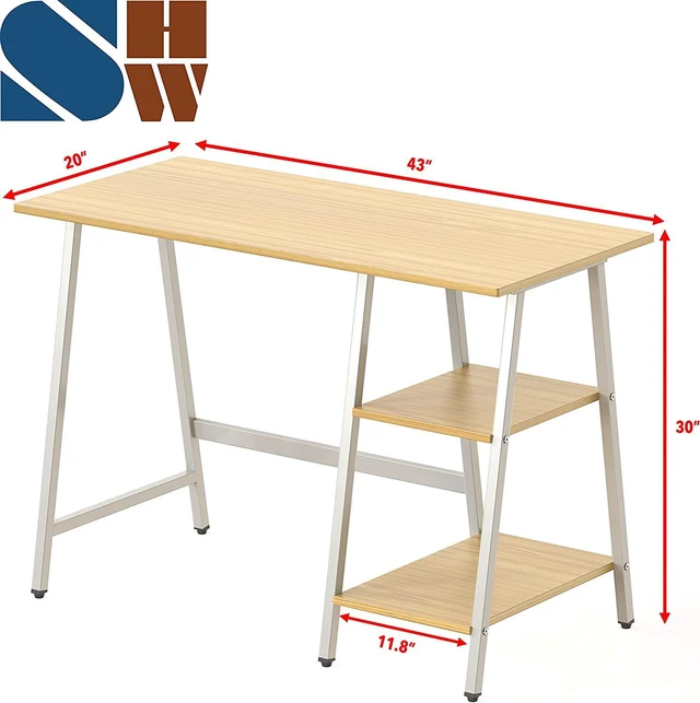 Alt view image 3 of 7 - SHW Ivy Trestle Desk with Storage Shelves for Home/Office, 43-Inch, Oak