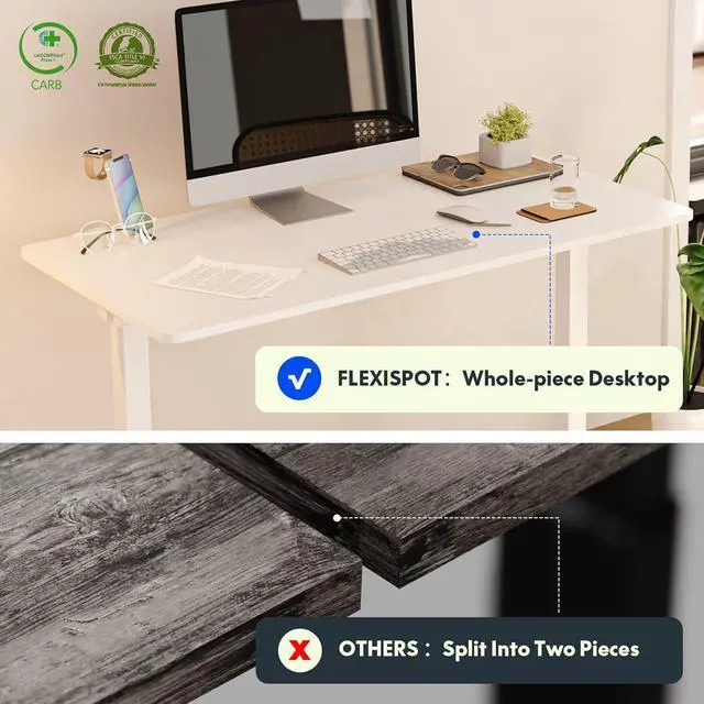 Alt view image 4 of 7 - FLEXISPOT Adjustable Height Desk 40 x 24 Inches Whole Piece Desktop Small Standing Desk for Small Space Electric Sit Stand Home Office Table (White Frame + White Desktop)