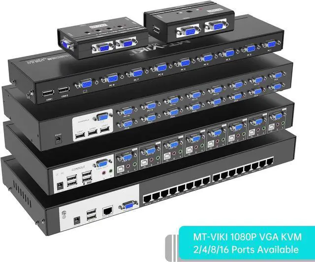 Alt view image 2 of 7 - 16 Port KVM Switch, MT-VIKI Rackmount KVM Switch VGA 16x1 USB VGA KVM Console + 16packs KVM Cables + Rack-Ears for 1U Rack + IR Remote