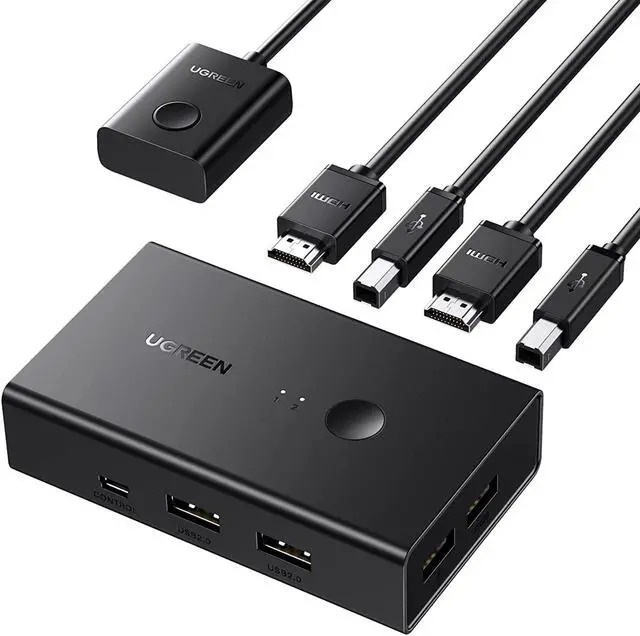 Main image of UGREEN KVM Switch, HDMI USB KVM Switcher with Desktop Control for 2 Computers Share Keyboard Mouse Printer and One HD 4K Monitor, Support 4K@60Hz 3D HDR, with 2 USB 2.0 Cables and 2 HDMI 2.0 Cables
