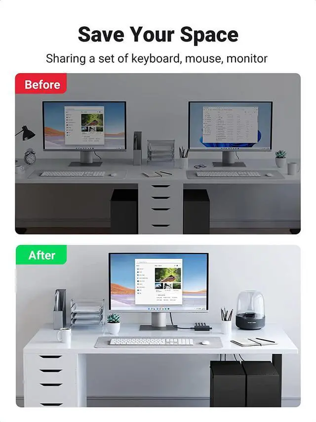 Alt view image 7 of 7 - UGREEN KVM Switch, HDMI USB KVM Switcher with Desktop Control for 2 Computers Share Keyboard Mouse Printer and One HD 4K Monitor, Support 4K@60Hz 3D HDR, with 2 USB 2.0 Cables and 2 HDMI 2.0 Cables