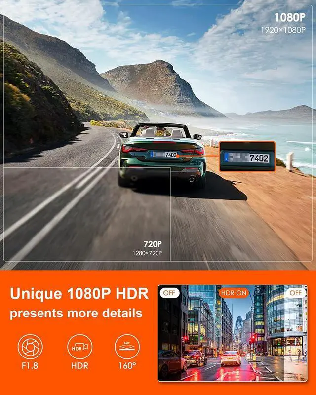 Alt view image 2 of 5 - Vantrue E1 Lite 1080P WiFi Mini Dash Cam with GPS and Speed, Free APP, Voice Control Front Car Dash Camera, 24 Hours Parking Mode, Night Vision, Motion Detection, Loop Recording, Support 512GB Max