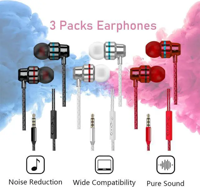 Alt view image 6 of 7 - 3 Pack Wired Earbuds, Wired in-Ear Headphones with Microphone and Volume Control, Noise Isolation, Pure Sound, Lightweight 3.5mm Earbuds Compatible with Samsung, Tablets, Laptops, MP3 and etc.