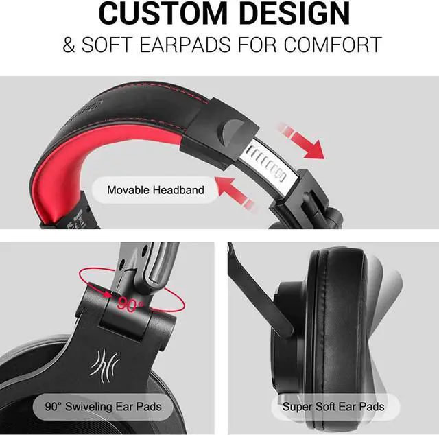 Alt view image 7 of 7 - OneOdio A71 Wired Over Ear Headphones, Studio Headphones with SharePort, Professional Monitor Recording & Mixing Foldable Headphones with Stereo Sound for Electric Drum Keyboard Guitar Amp (Red)