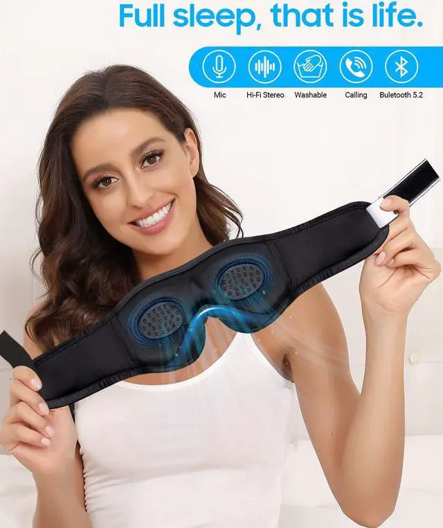 Alt view image 2 of 7 - Sleep Mask Bluetooth 3D, Sleeping Headphones Music Eye Cover Headsets Travel Built-in HD Ultra Soft Thin Speakers Microphones For Side Sleeper Airplane,Personalised Gifts Men Women Mom Dad Unisex