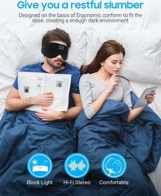 Alt view image 3 of 7 - Sleep Mask Bluetooth 3D, Sleeping Headphones Music Eye Cover Headsets Travel Built-in HD Ultra Soft Thin Speakers Microphones For Side Sleeper Airplane,Personalised Gifts Men Women Mom Dad Unisex