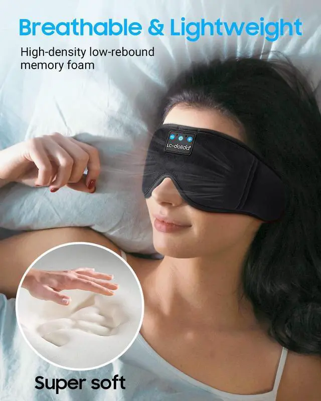 Alt view image 4 of 7 - Sleep Mask Bluetooth 3D, Sleeping Headphones Music Eye Cover Headsets Travel Built-in HD Ultra Soft Thin Speakers Microphones For Side Sleeper Airplane,Personalised Gifts Men Women Mom Dad Unisex