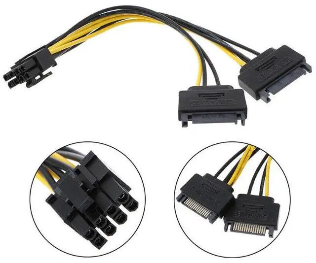 Alt view image 2 of 7 - Dual SATA to PCI-E Power Cable 15Pin SATA to 8 pin / 6 pin Video Card Power Wire